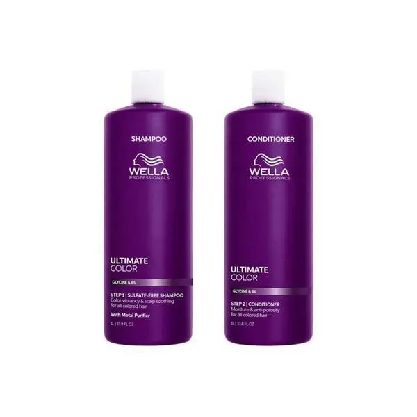 Wella Professionals Пакет за боядисана коса с глицин и B5 - Wella Professionals Ultimate Color: Шампоан 1000 мл, Балсам 1000 мл