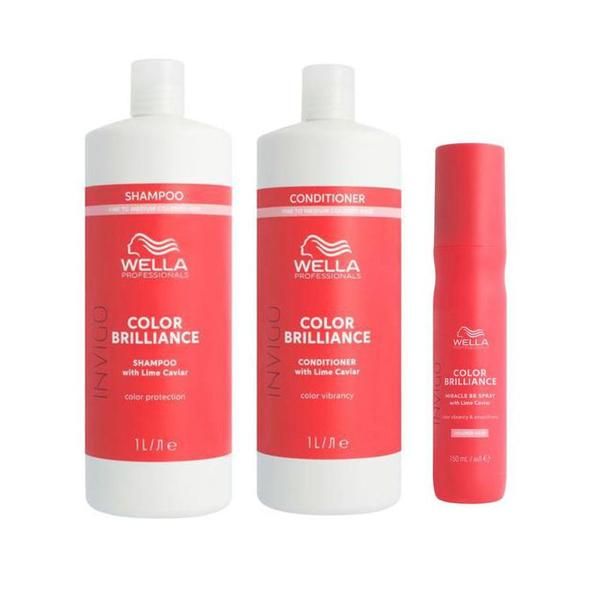 Wella Professionals Пакет за фина или нормално боядисана коса Wella Professionals Invigo Colour Brilliance - Шампоан 1000 мл, Балсам 1000 мл, Спрей 150 мл