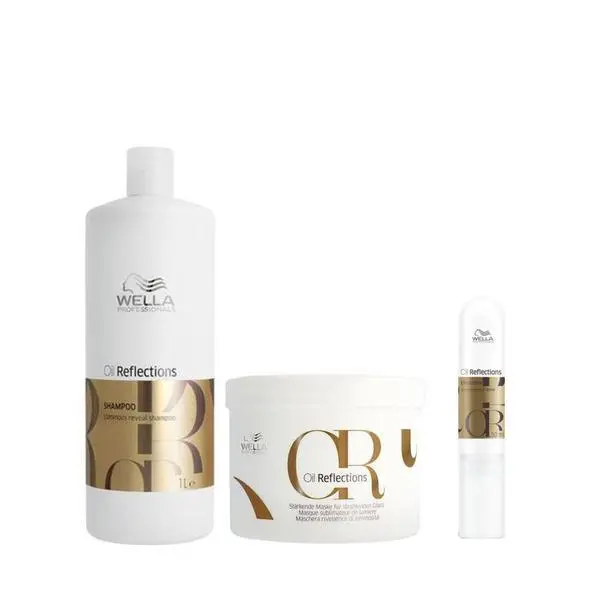 Wella Professionals Пакет за гладка и блестяща коса - Wella Professionals Oil Reflections Luminous Reveal - Шампоан 1000 мл, Маска 500 мл, Емулсия 50 мл