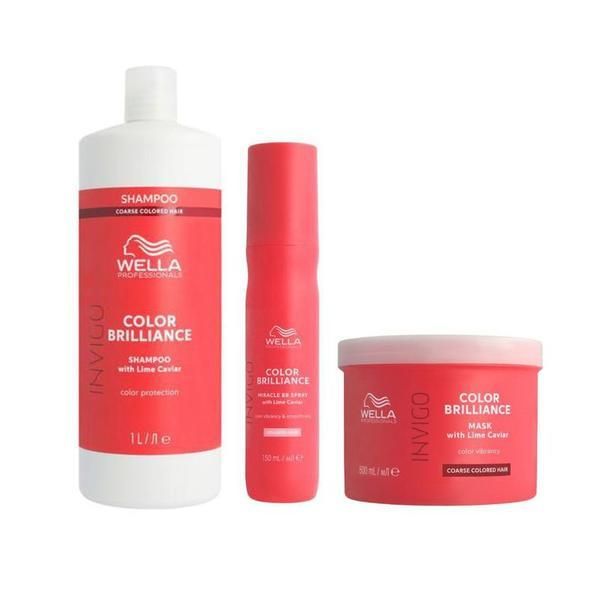 Wella Professionals Пакет за груба боядисана коса - Wella Professionals Invigo Color Brilliance Coarse: Шампоан 1000 мл + Маска 500 мл + Miracle BB спрей 150 мл