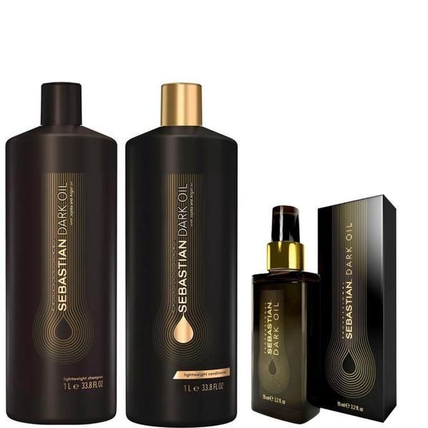 Sebastian Professional Пакет за хидратация и блясък на косата - Sebastian Professional Dark Oil Lightweight: Шампоан 1000 мл, Балсам 1000 мл, Стилизиращо масло 95 мл