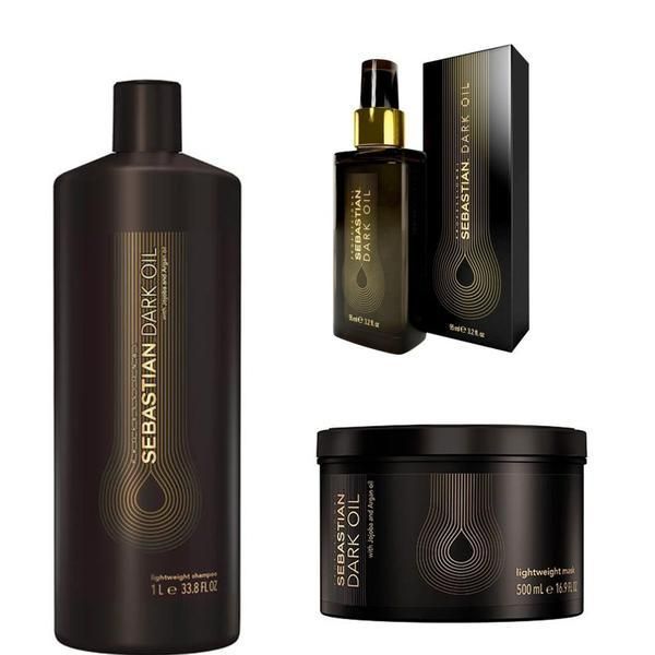Sebastian Professional Пакет за хидратация и блясък на косата - Sebastian Professional Dark Oil Lightweight: Шампоан 1000 мл, Маска 500 мл, Стилизиращо масло 95 мл
