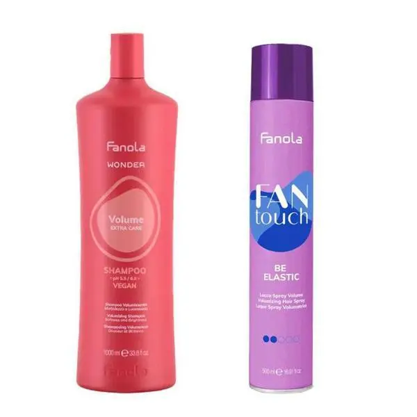 Fanola Пакет за коса с обем и еластичност - Fanola Wonder &amp; Fantouch: Шампоан, 1000 мл + Фиксиращ спрей, 500 мл