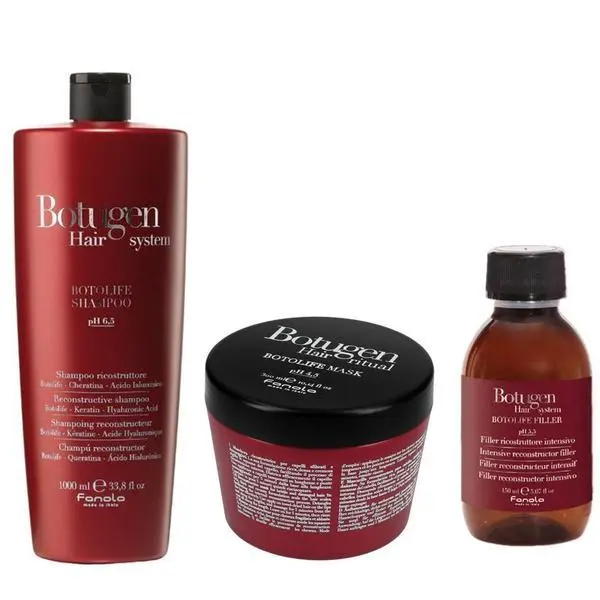 Fanola Пакет за повредена коса - Fanola Botugen Hair System Botolife Reconstructor: шампоан 1000 мл, маска 300 мл, лечение 150 мл