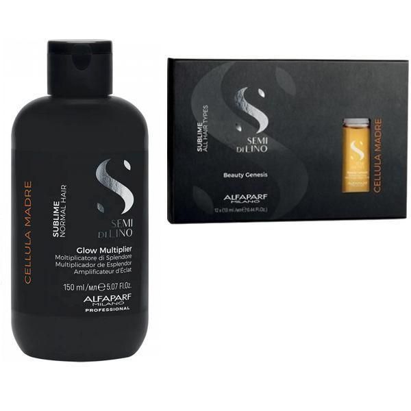 Alfaparf Milano Пакет за регенерация и възстановяване Alfaparf Milano Cellula Madre &ndash; Регенериращ еликсир 12 x 13мл, Възстановяваща терапия 150мл