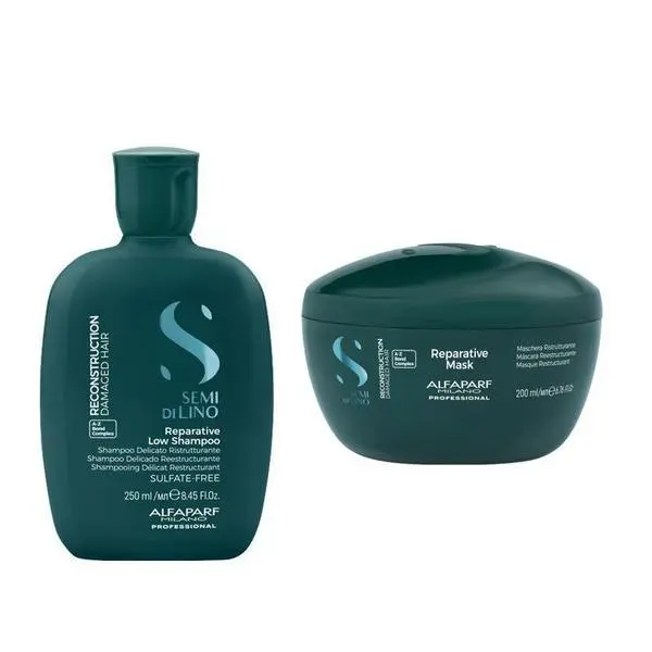 Alfaparf Milano Пакет за реконструкция на увредена коса от средна до гъста - Alfaparf Milano Semi Di Lino Reconstruction Reparative A - Z Bond Complex: Шампоан 250 мл, Маска 200 мл