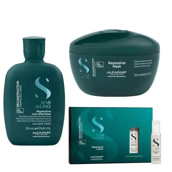 Alfaparf Milano Пакет за реконструкция на увредена коса от средна до гъста - Alfaparf Milano Semi Di Lino Reconstruction Reparative A - Z Bond Complex: Шампоан 250 мл, Маска 200 мл, Лосион 6 x 13 мл