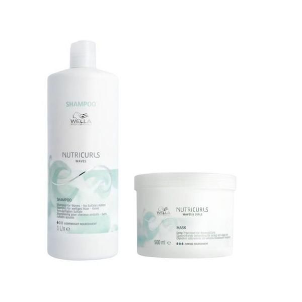 Wella Professionals Пакет за третиране на къдрава и вълниста коса Wella Professionals Nutricurls: Шампоан 1000 мл + Маска 500 мл
