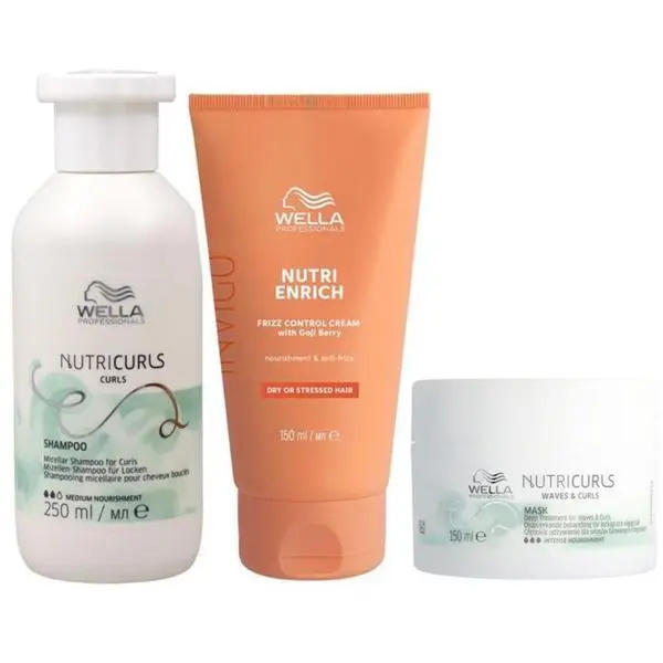 Wella Professionals Пакет за третиране на къдрици и суха коса - Wella Professionals Nutricurls &amp; Invigo Nutri-Enrich: Шампоан 250 мл, Маска 150 мл, Крем 150 мл