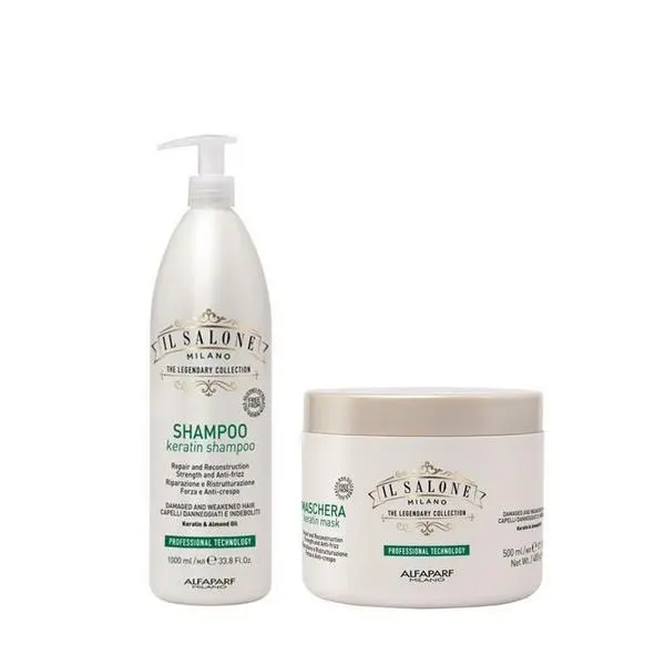Alfaparf Milano Пакет за увредена и отслабена коса - Il Salone Milano Professional Keratin: Шампоан 1000 мл, Маска 500 мл