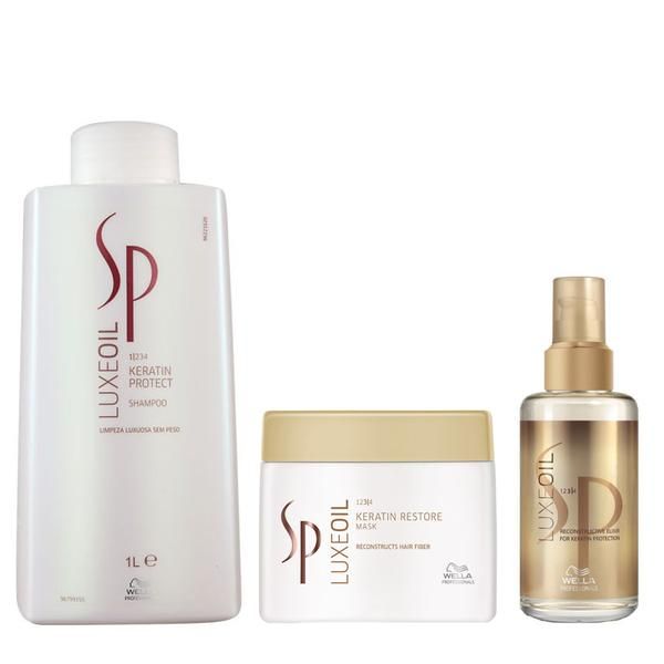 Wella SP Пакет за възстановяване на косата Wella SP Luxe Oil Keratin Hair Repair Package - Шампоан за защита на кератина 1000 мл + маска за възстановяване на кератина 400 мл + възстановяващо масло еликсир 100 мл