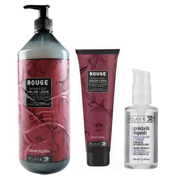 Black Professional Line Пакет за Защита на цвета на косата - Black Professional Line Rouge Color Lock: Шампоан 1000 мл, Маска за коса 250 мл, Течни кристали 100 мл