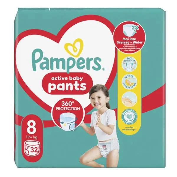 Pampers Памперси гащички- Pampers Pants Active Baby, размер 8 (17+ кг), 32 бр