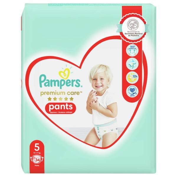 Pampers Памперси гащички- Pampers Premium Care Pants, размер 5 (12-17 кг), 34 бр