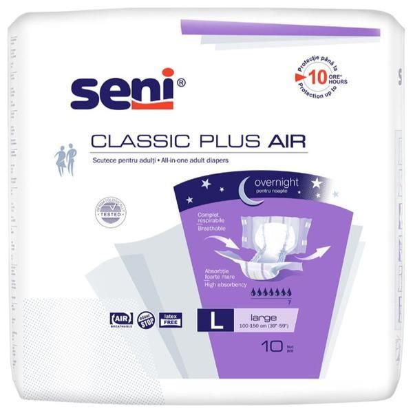 Seni Памперси за възрастни през нощта - Seni Classic Plus Air All-in-one Adult Diapers L Large, 10 бр