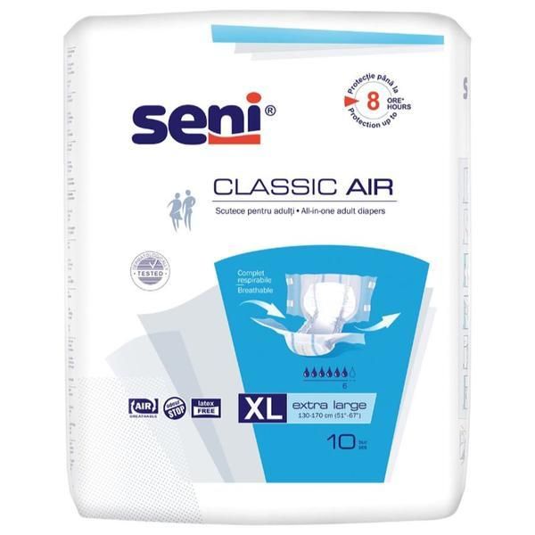 Seni Памперси за възрастни - Seni Classic Air All-in-one Adult Diapers XL Extra Large, 10 бр