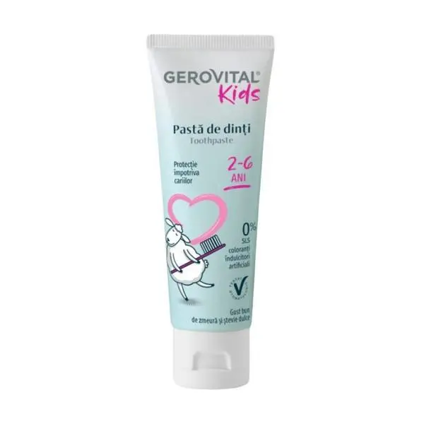 Gerovital Паста за зъби Gerovital Kids с вкус на малина, 2-6 години, 50 мл