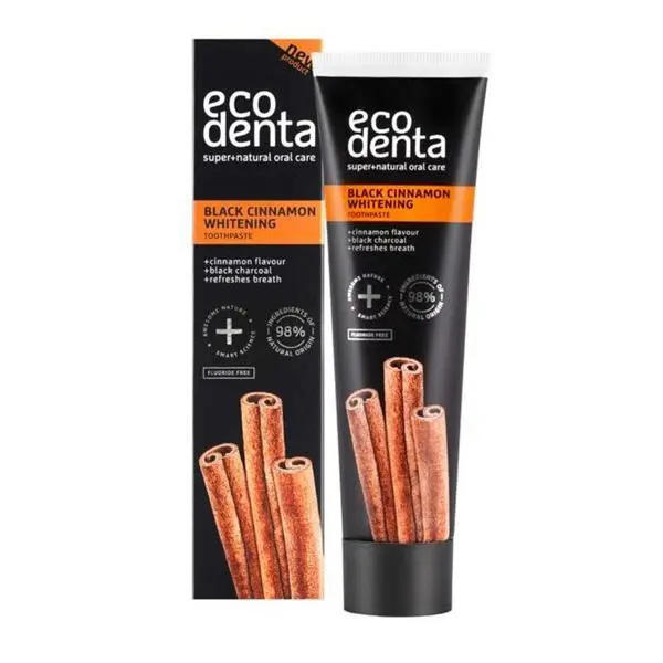 Ecodenta Паста за зъби с вкус на канела и черен въглен - Ecodenta Black Cinnamon Whitening, 100 мл