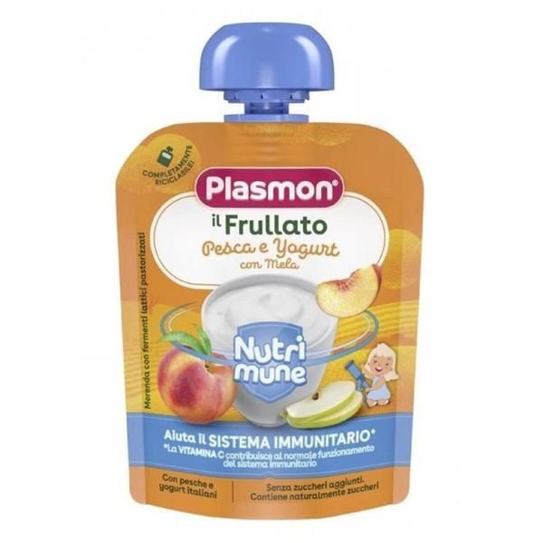 Plasmon Пастьоризирана закуска праскови, ябълки и кисело мляко - Plasmon, 6 месеца+, 85 гр