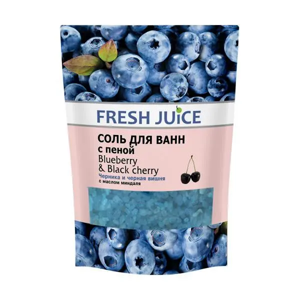 Fresh Juice Пенлива сол за баня с боровинки и черни череши, Fresh Juice 500 гр