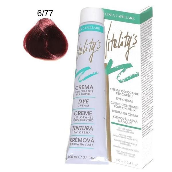 Vitality's Перманентен оцветяващ крем - Vitality's Linea Capillare Dye Cream, нюанс 6/77 Deep Red, 100мл