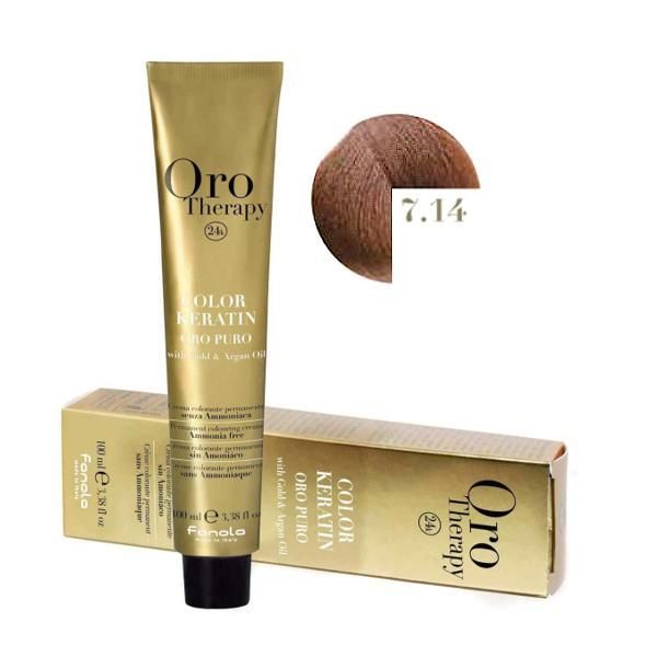 Oro Therapy Перманентна боя без амоняк Fanola Oro Therapy Color Keratin 7.14 Фъстък, 100мл