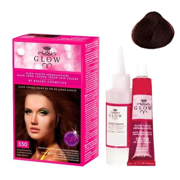Kallos Перманентна боя - Kallos Glow Long Lasting Cream Hair Colour Нюанс 550 Кафяв махагон
