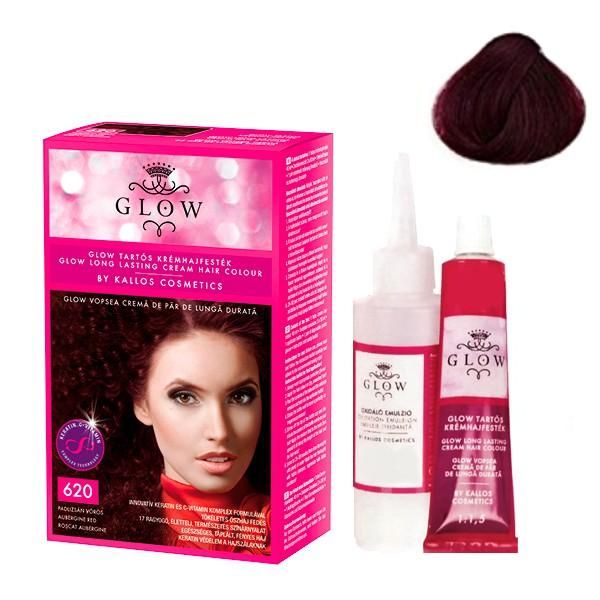 Kallos Перманентна боя - Kallos Glow Long Lasting Cream Hair Colour Нюанс 620 Патладжанено червено