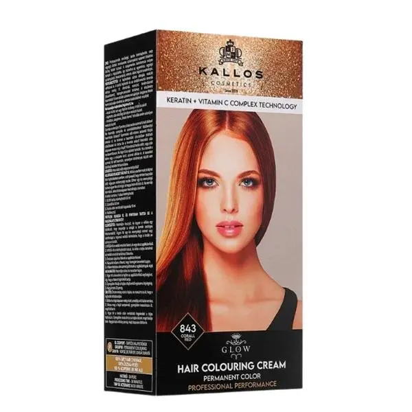 Kallos Перманентна боя - Kallos Glow Long Lasting Cream Hair Colour Нюанс 843 Коралово червено