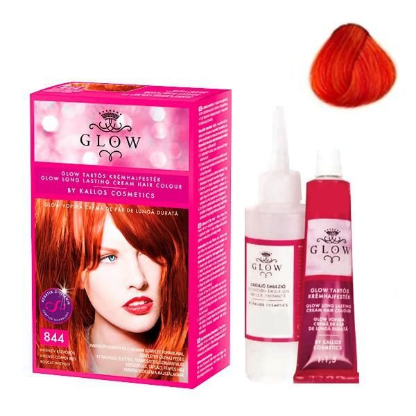 Kallos Перманентна боя - Kallos Glow Long Lasting Cream Hair Colour Нюанс 844 Интензивно медено червено