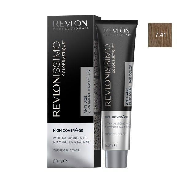 Revlon Professional Перманентна боя - Revlon Professional Revlonissimo Colorsmetique High Coverage Permanent Hair Color, нюанс 7.41 Natural Chestnut Blonde, 60 мл