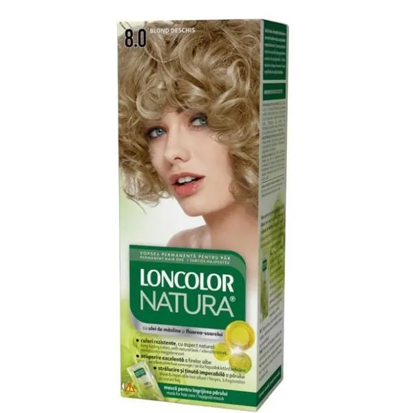 Loncolor Перманентна боя за коса с амоняк - Loncolor Natura, нюанс 8.0 Светло русо, 1 опаковка