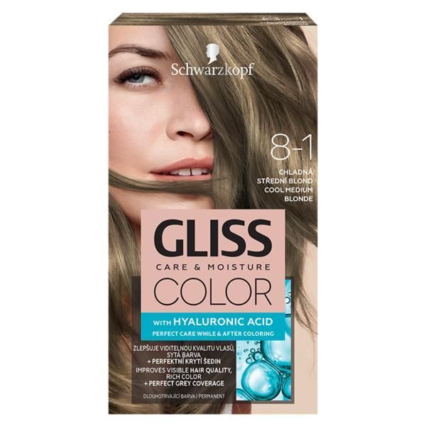 Gliss Color Перманентна боя за коса с хиалуронова киселина -Schwarzkopf Gliss Color, нюанс 8-1 Cool Medium Blonde