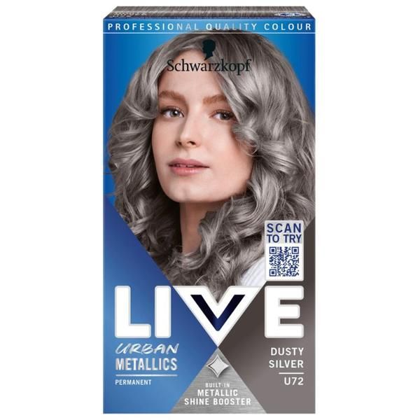 Live Перманентна боя за коса - Schwarzkopf Live Urban Metallics Intense Color Permanent Built-in Metallic Shine Booster, nuanta U72 Dusty Silver