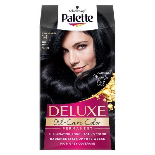 Palette Перманентна боя за коса-Schwarzkopf Palette Deluxe Color, нюанс 1-1 (909) Blue Black