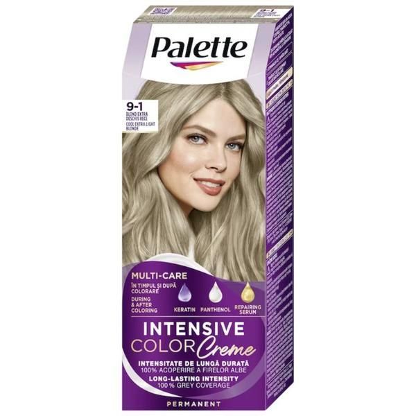 Palette Перманентна боя за коса - Schwarzkopf Palette Intensive Color Creme Long-Lasting Intensity Permanent, нюанс 9-1 Cool Extra Light Blonde