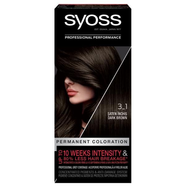 Syoss Перманентна боя за коса-Syoss Professional Performance Permanent Blond Cool and Ashy Anti-Yellow Effect Baseline, нюанс 3_1 Dark Brown