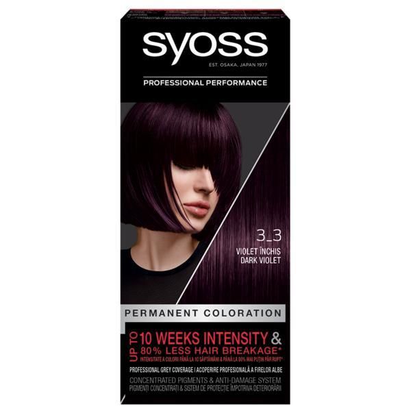 Syoss Перманентна боя за коса-Syoss Professional Performance Permanent Blond Cool and Ashy Anti-Yellow Effect Baseline, нюанс 3_3 Dark Violet