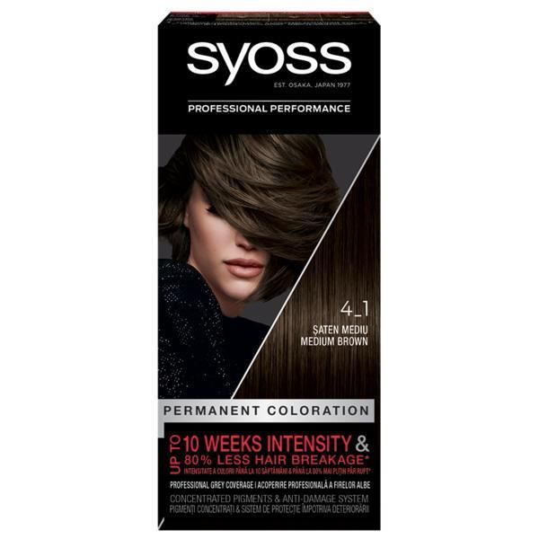 Syoss Перманентна боя за коса-Syoss Professional Performance Permanent Blond Cool and Ashy Anti-Yellow Effect Baseline, нюанс 4_1 Medium Brown