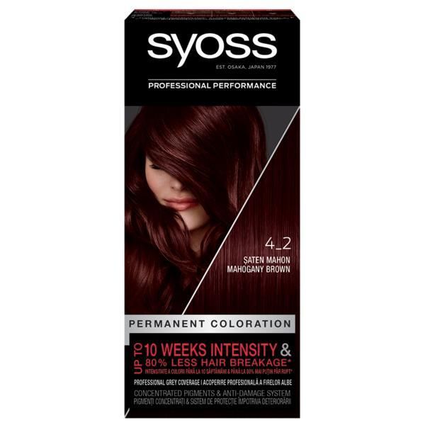 Syoss Перманентна боя за коса-Syoss Professional Performance Permanent Blond Cool and Ashy Anti-Yellow Effect Baseline, нюанс 4_2 Mahogany Brown