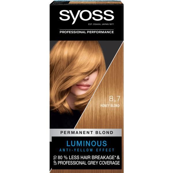 Syoss Перманентна боя за коса-Syoss Professional Performance Permanent Blond Cool and Ashy Anti-Yellow Effect Baseline, нюанс 8_7 Honey Blond
