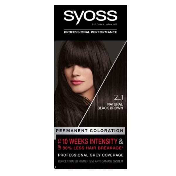 Syoss Перманентна боя за коса - Syoss Professional Performance Permanent Coloration Baseline, нюанс 2-1 Natural Black Brow, 115 мл