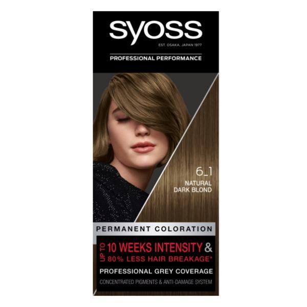Syoss Перманентна боя за коса - Syoss Professional Performance Permanent Coloration Baseline, нюанс 6-1 Natural Dark Blond 115 мл