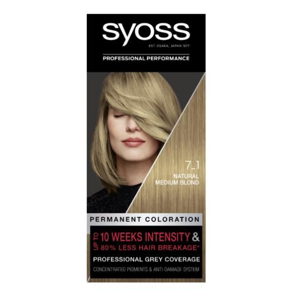 Syoss Перманентна боя за коса - Syoss Professional Performance Permanent Colouration Baseline, нюанс 7-1 Natural Medium Blond 115 мл