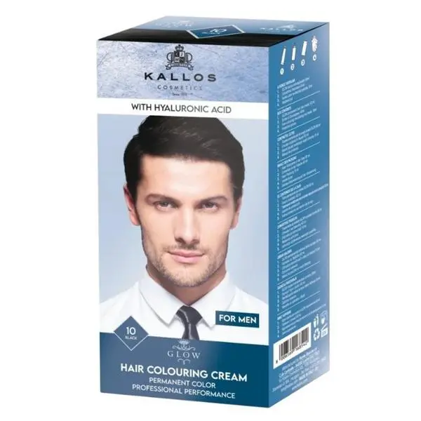 Kallos Перманентна боя за мъже - Kallos Glow For Men Long Lasting Cream Hair Colour Нюанс 10 Черно
