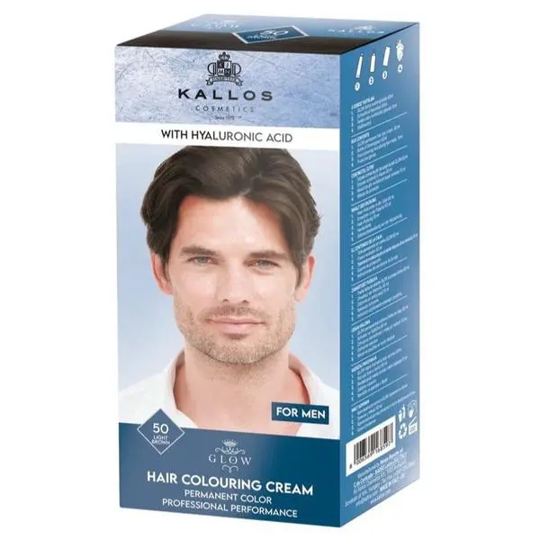 Kallos Перманентна боя за мъже - Kallos Glow For Men Long Lasting Cream Hair Colour Нюанс 50 Светло кафяво
