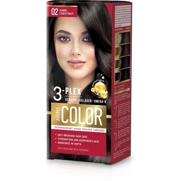 Aroma Перманентна крем боя- Aroma Color 3-Plex Permanent Hair Color Cream, нюанс 02 Dark Chestnut, 90 мл