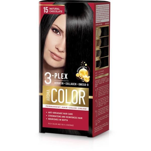 Aroma Перманентна крем боя- Aroma Color 3-Plex Permanent Hair Color Cream, нюанс 15 Natural Chocolate, 90 мл