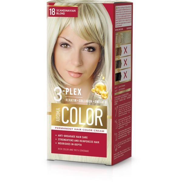 Aroma Перманентна крем боя- Aroma Color 3-Plex Permanent Hair Color Cream, нюанс 18 Scandinavian Blond, 90 мл