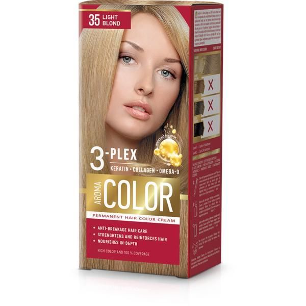 Aroma Перманентна крем боя- Aroma Color 3-Plex Permanent Hair Color Cream, нюанс 35 Light Blond, 90 мл
